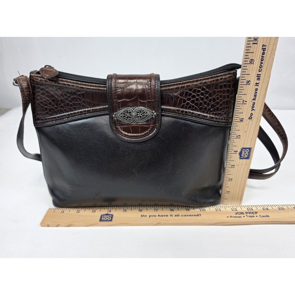 BRIGHTON Shoulder Bag Black Brown Leather Croc Embossed 12x9x3.75 Purse 3309 - Picture 8 of 15